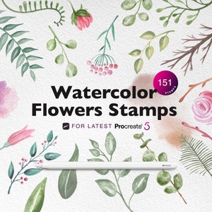 Procreate Watercolor Flower Stamps, Procreate Foliage, Roses Stamps, Leaves Stamps Brushes