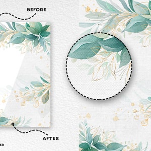 May include: A white background with a green and gold floral design. The design is on a canvas-like texture. The design is in the shape of a rectangle with rounded corners. The design is on a white background. The design is on a canvas-like texture. The design is in the shape of a rectangle with rounded corners.