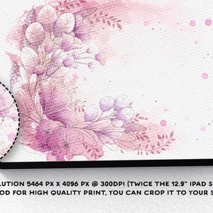 May include: A digital illustration of watercolor flowers in shades of pink and purple. The flowers are arranged in a corner of the image, with a white background.