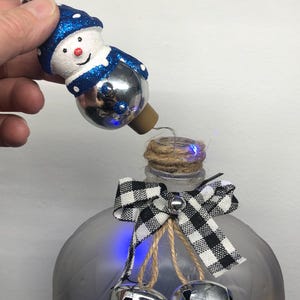 Snowman Bottle Topper Fairy Light for Liquor Bottles, Wine Bottles, Water Bottles- Red, Blue, Silver with Gold