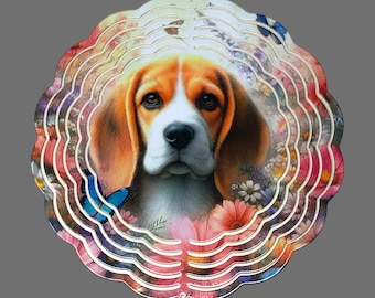 Beagle Dog with Flowers Wind Spinner- 8 Inch Double Sided Aluminum Great for Yard Art Gardens  Outdoor Decoration Perfect Gift Idea