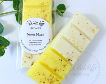 Bora-Bora Wax Melts, Highly Fragranced Soy Wax, Snap Bar, hearts, for Her, Eco friendly, New Home Gift, vegan, pinapple, peach, mango