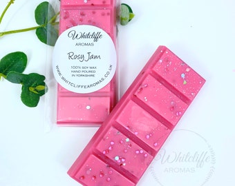 Rosy Jam Wax Melts, Highly fragranced, Snap Bar, Hearts, Soy Wax,Eco friendly, New Home Gift, fruity, floral ,vegan, bath bomb, patchouli