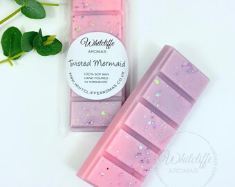 Twisted Mermaid Highly Fragranced Soy Wax Melts, Snap Bar, hearts, Eco friendly, strawberry, peach,raspberry,rhubarb,vanilla, home fragrance