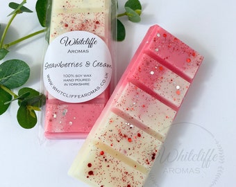 Strawberries & Cream Wax Melts,summer,fruity,fresh,Snap Bar,hearts,Soy Wax Eco friendly,highly fragranced,New Home Gift,vegan,strong