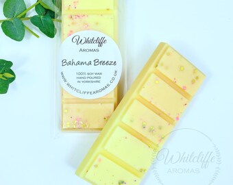Bahama Breeze Wax Melts, highly fragranced soy wax, Summer, pineapple,grapefruit,apple,peach,musk,fresh,Snap Bar,hearts,Eco & Vegan friendly