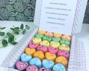 Summertime Inspired Wax Melts,Sample Box,Heart Wax Melts,highly fragranced,Jamaican Me Crazy,Bahama Breeze,Caribbean Pirate,fruity,tropical