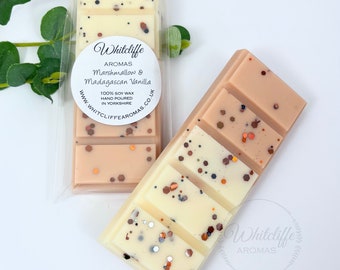 Marshmallow & Madagascan Vanilla Wax Melts, Snap Bars, hearts, Soy Wax, Eco friendly, highly fragranced, home fragrance, caramelised sugar