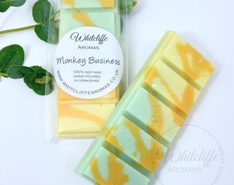 Monkey Business Wax Melts,Snap Bar,hearts,Soy Wax,Eco friendly,highly fragranced,vegan,banana,pear,orange,lemon,lime,coconut,musk,vanilla