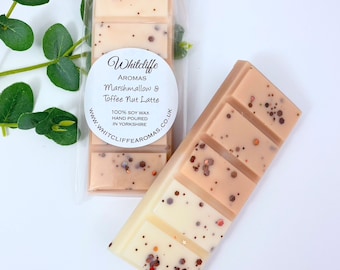 Marshmallow & Toffee Nut Latte Wax Melts, Snap Bars, Hearts, Soy Wax, highly fragranced, coffee, candy floss, Autumn fragrance,Halloween