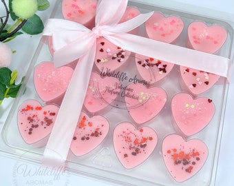 Valentines 16 Heart Perfume Collection highly fragranced Soy Wax Melts,Sample Box,Home fragrance,Rose,Life is Good,Lovespell,Love,Story,gift