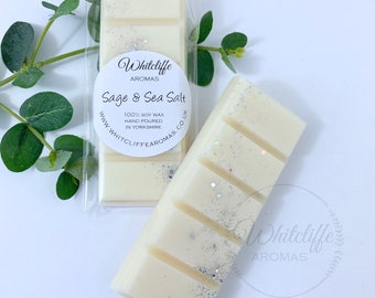 Sage and Sea Salt Wax Melts, Highly Fragranced Soy Wax, Snap Bar, Hearts, Eco friendly, New Home Gift, Candles, vegan, J M,Inspired, woody