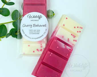 Cherry Bakewell Wax Melts,Snap Bar,hearts,Soy Wax,Eco friendly,highly fragranced,New Home Gift,home fragrance,vegan,bakewell tart,handpoured