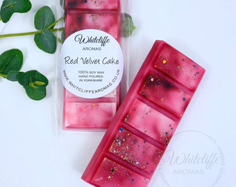 Red Velvet Cake Wax Melts, Highly Fragranced Soy Wax, Snap Bar, Hearts, Eco friendly, New Home Gift, vegan, chocolate, cake, hazelnuts