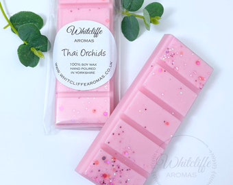 Thai Orchids Wax Melts, Highly Fragranced Soy Wax, Snap Bar, Hearts, Eco friendly, exotic flowers, fresh, handpoured, home fragrance, gift