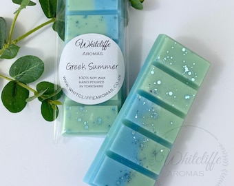 Greek Summer Wax Melts,Highly Fragranced Soy Wax,Snap Bar,hearts,Eco friendly,vegan,cyclamen,lily ofthe valley,fig,cedar,amber,vetiver,tonka