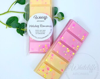 Holiday Romance Wax Melts, Highly Fragranced soy wax, Mango, Apple, Orange,Raspberry,Tropical,Snap Bar,Hearts,Eco friendly,vegan,hand poured