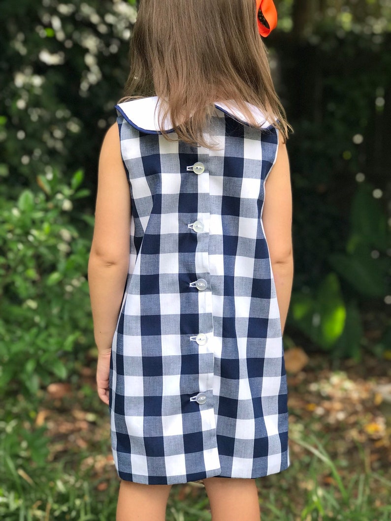 Girls Dress Navy Gingham Dress Etsy