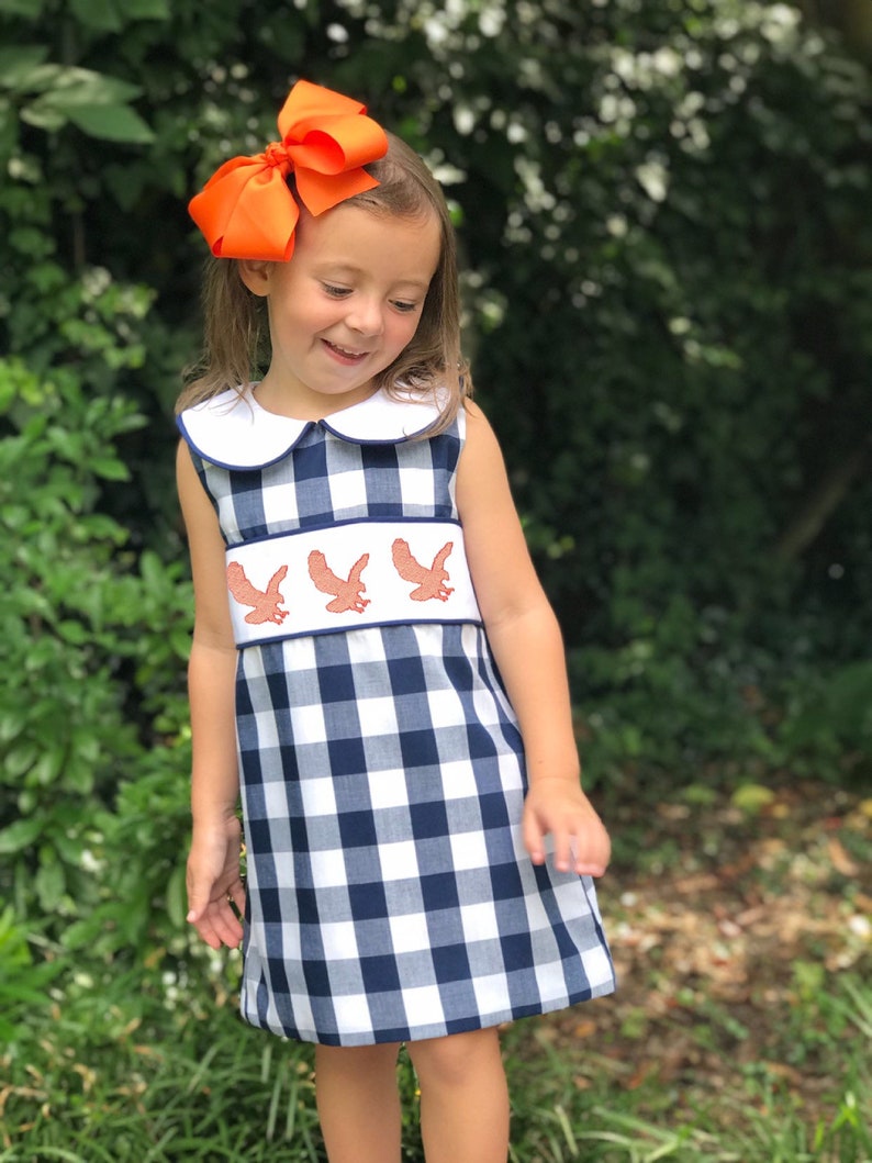 Girls Dress Navy Gingham Dress Etsy