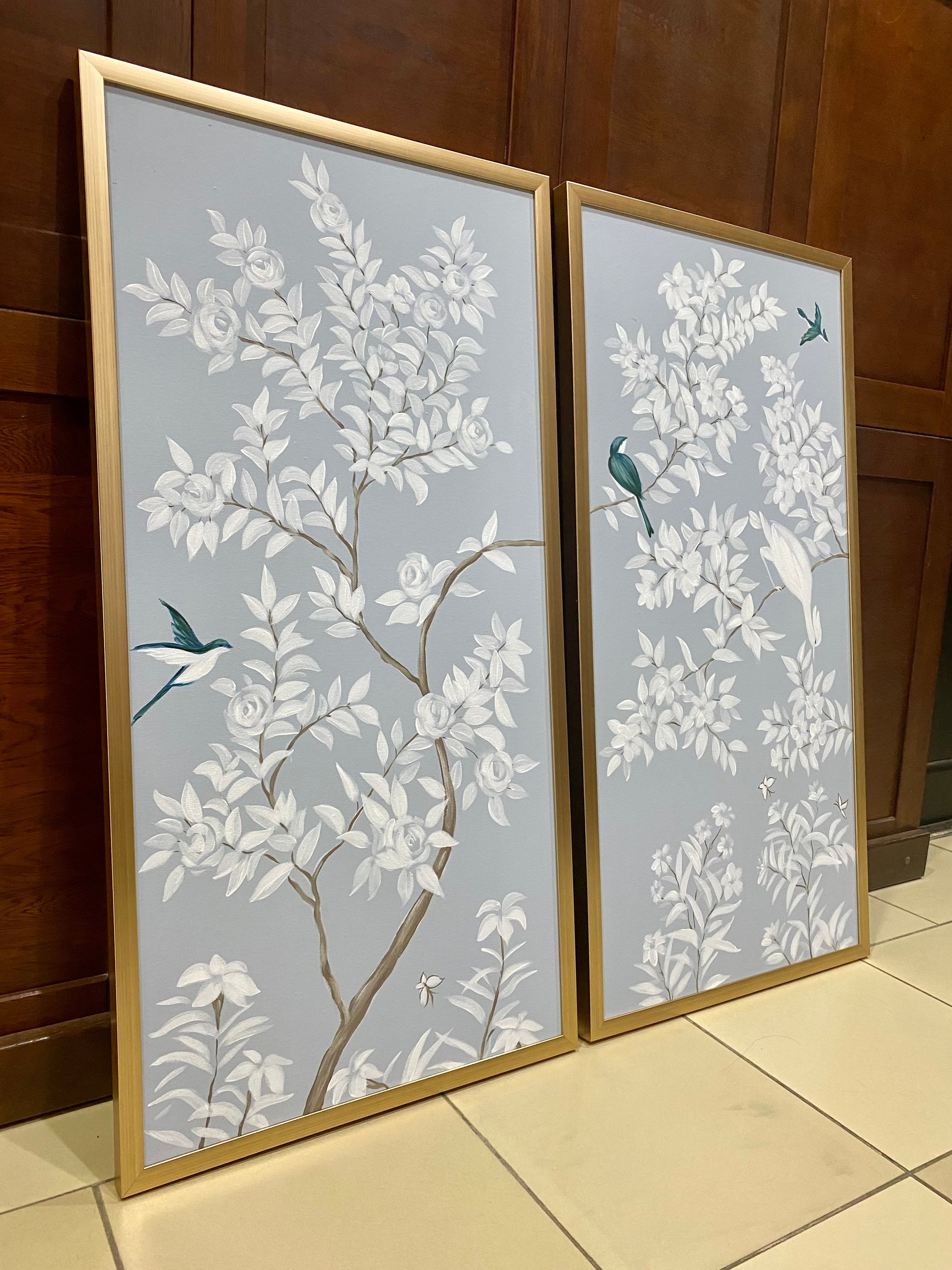 Set of 2 Framed Chinoiserie Panels Etsy