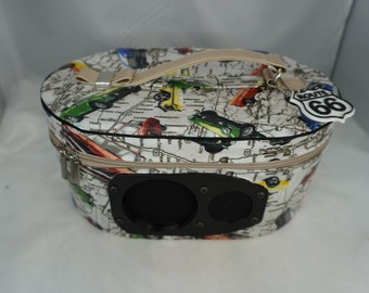 Route 66 Decoupage BlueTooth speaker made from Dillards makeup Case. Long battery life from this one of a kind speaker sound system