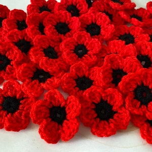Fleurs de pavot au crochet, 20 fleurs au crochet, fleurs en acrylique, couture rouge, fabrication de cartes, album pour créations manuelles
