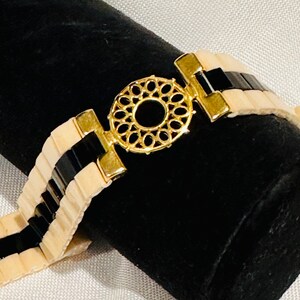 24 K. Tila Bead Bracelet, Cream & Black