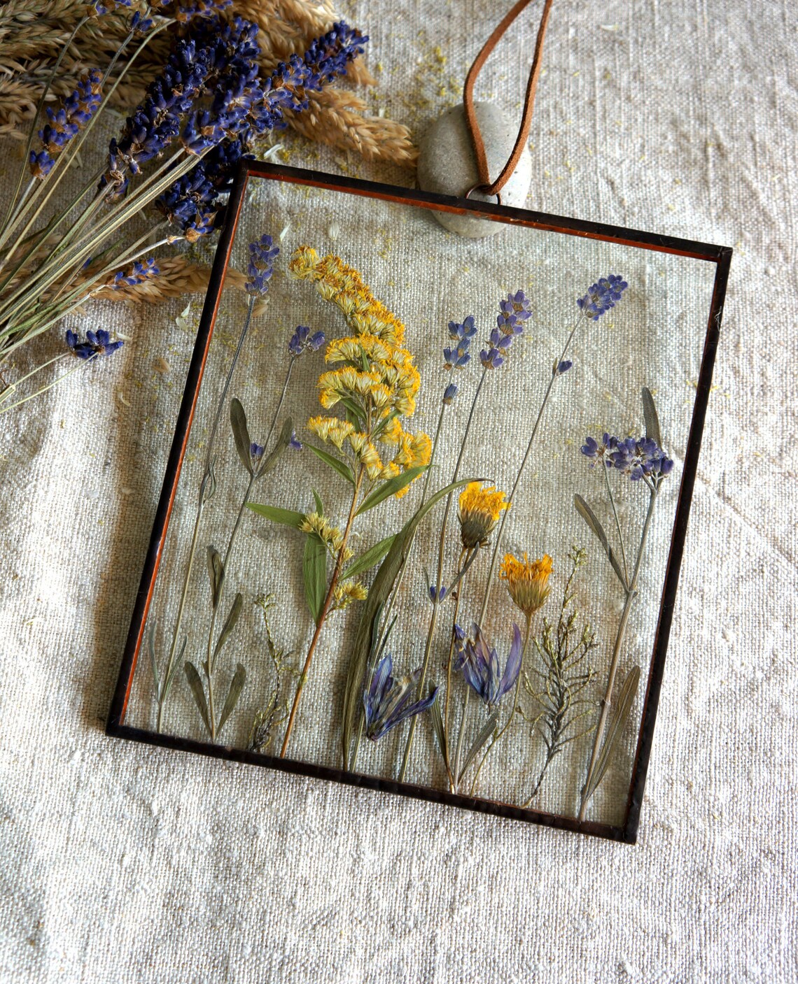 Dried lavender Pressed flower frame Yellow wildflowers Meadow | Etsy