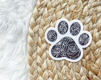 Dog Paw Print Sticker | Cute Pet Decal, Floral Paw Print Sticker, Laptop Vinyl Sticker, Animal Lover Gift, Dog Lover