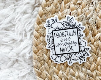 Fearfully and Wonderfully Made Sticker | Inspirational Decal, Religious Laptop Sticker, Christian Gift, Waterproof Faith Vinyl