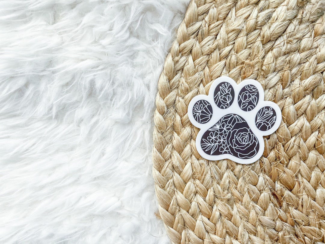Dog Paw Print Sticker | Cute Pet Decal, Floral Paw Print Sticker ...