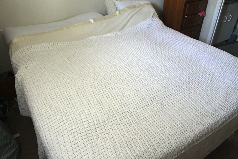 Hand Crocheted King Size Bedspread/Afghan White Etsy