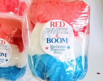 Reserved, (#10 Cotton Candy Bags on Sticks W/Labels - Red, White, & Blue Asher is TWO)j