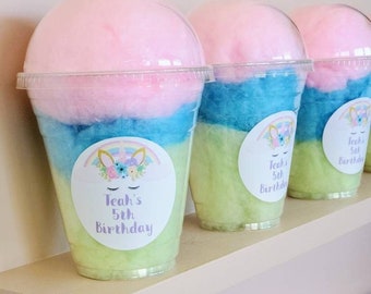 Cotton Candy Party Cups, Birthday Party Favors, Wedding Favors, Gourmet Cotton Candy, Personalized Label, Cotton Candy