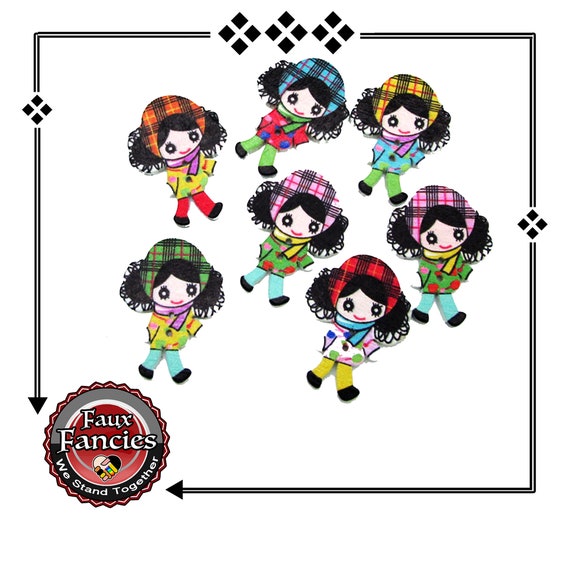 CLEARANCE! BUTToNS, BuTTONS! 3 PCs Colorful Doll Wooden Buttons, Doll charms, Scrapbook Buttons, Bow Buttons, #WoodenButtons, #CraftButtons
