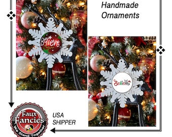 HANDMADE Christmas SNOWFLAKE ORNAMENTs, Believe ornament, Jesus ornament, 3" snowflake ornament, #ChristmasOrnament, #BelieveOrnament