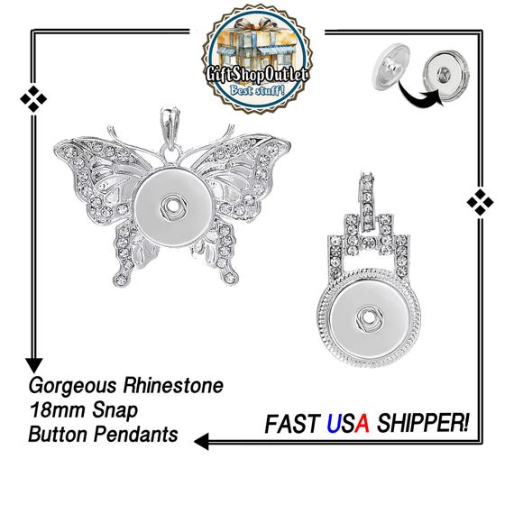 Butterfly Snap Button Pendant, Butterfly Rhinestone Pendant, Butterfly 18mm Pendant, Grecian Style Rhinestone Snap Pendant,#ButterflyPendant