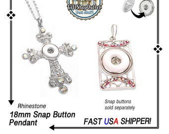 RHINESTONE Pendant CROSS or MultiColor Design for 18mm Snap Buttons, Ginger Snap Pendant, Snap on Charms, Rhinestone Snaps, Gift for Her