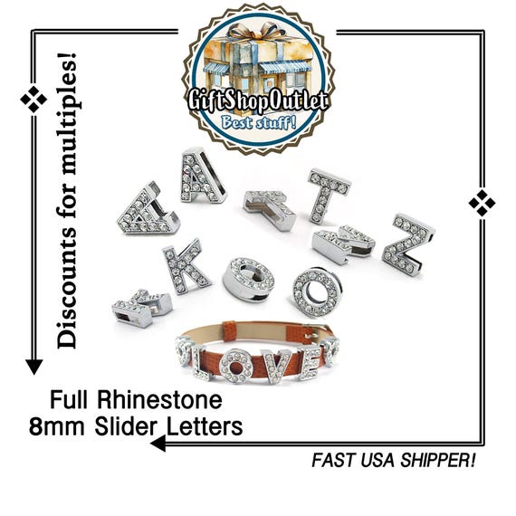 Rhinestone 8mm Slide Letter Charms, Slider Alphabet, MULTIPLE DISCOUNTS, Alphabet Charms, #RhinestoneLetters, Rhinestone Letters, #Initials