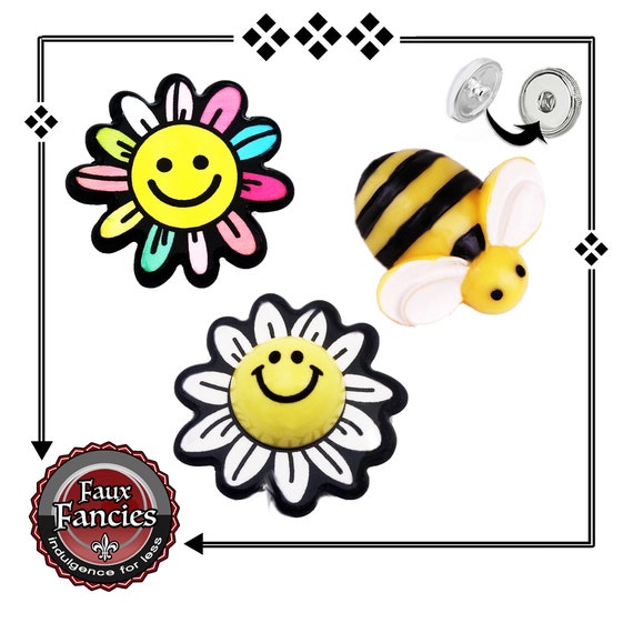 Snap Buttons ONLY OURs! BEE Happy Flower Ginger Snaps, Flower Snap Charm, #BraceletCharms, Rhinestone Snap, #Snap, #GiftForHer, #SnapButton