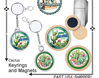 CACTUS GLASS Cabochon Handmade Keyring, Cactus Succulent Magnet, Refrigerator Magnet, Cactus Gift, #CactusMagnet, #CactusGift, #Succulent