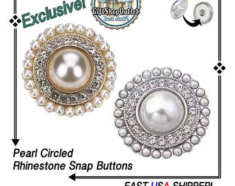 EXCLUSIVE! Gorgeous Pearl Circled Rhinestone Snap Buttons, Pearl Snap Button, Rhinestone Snap Button, #SnapCharm, #SnapJewelry, Gift for Her