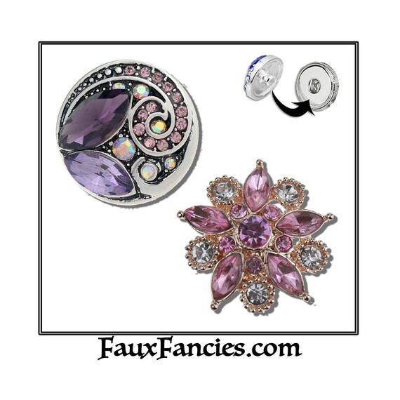 BEAUTIFUL Purple Crystals 18mm Snap Buttons, Ginger Snaps, Snap Charm, Interchangeable Snap, Rhinestone Snap, Snap Jewelry gift, #FlowerSnap