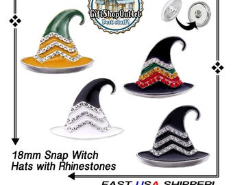 HALLOWEEN WITCH Hat Snap Buttons, 18mm Ginger Snaps, Halloween Snap Charms, #WitchHatCharm, Rhinestone Witch Hat, #HalloweenSnapButtons