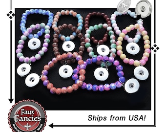 12mm Snap Button Stretch Bracelet: Glass Pearl Bead, 12mm Snap Button Jewelry