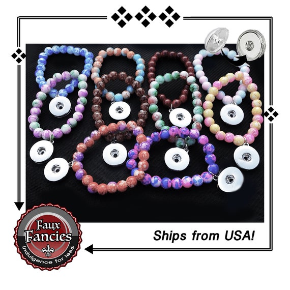 Snap Button STRETCH Bracelet for 12mm Snap Buttons, 6mm Dainty Glass Pearl Beads, #SnapJewelry, #SnapButton, #SnapBracelet, #StretchBracelet