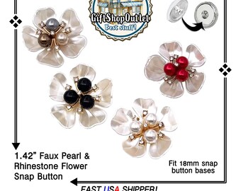 Pearl and Rhinestone EXCLUSIVE FLOWER Snap Button, BEAUTIFUL Flower Snap with Pearls, Flower snap, SnapPopper, #PearlSnapButton, #SnapPopper
