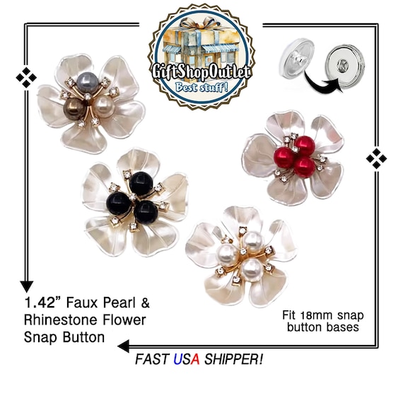 Pearl and Rhinestone EXCLUSIVE FLOWER Snap Button, BEAUTIFUL Flower Snap with Pearls, Flower snap, SnapPopper, #PearlSnapButton, #SnapPopper