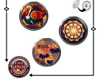 18mm Mandala Snap Button Charm: Colorful Cabochon Jewelry