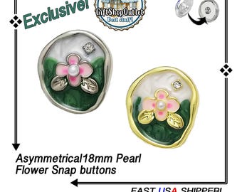 EXCLUSIVE Asymmetrical Flower Pearl Snap Buttons with rhinestone, Flower Snap Button, Spring Snap Buttons, #SnapCharms, #SnapJewelry